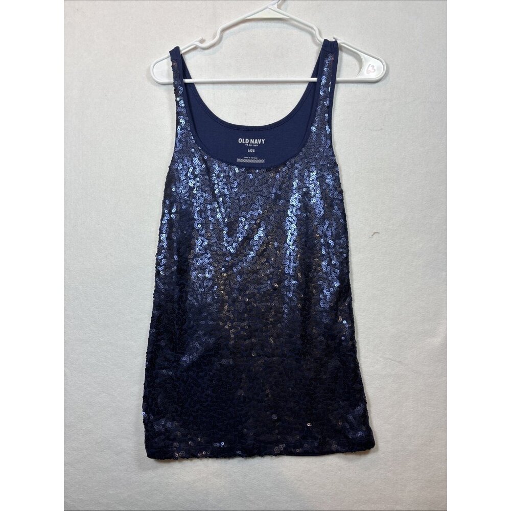 Old Navy Sequin Top Party Casual Club Y2K Going Out Black Women's Size Large